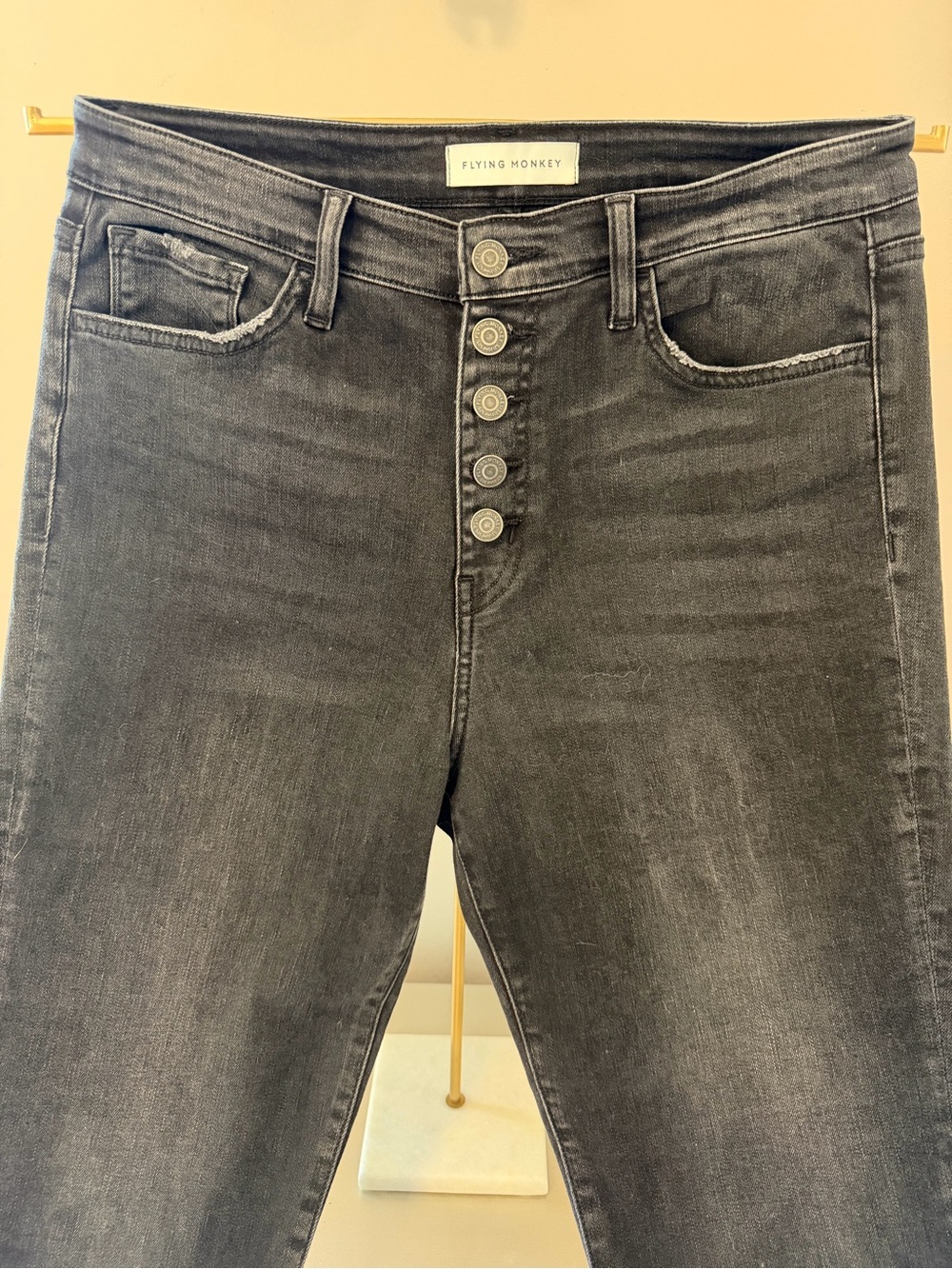 Flying Monkey High-Rise Button-Fly Washed Black Jeans